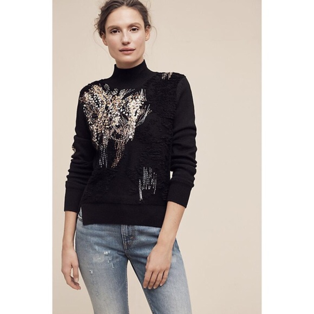 Anthropologie Beaded Fete Turtleneck Sweater